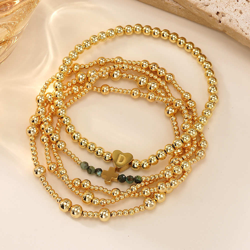 Luxurious Golden Heart Letter African Copper Beads Bracelet Set Of Five Facet Cut Loose Women's Fashion Jewelry Accessories