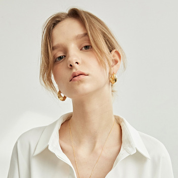 Folded Hoop Earrings Women's French  Cold Wind East Gate Earrings  Brass Plated 18K Earrings Wholesale