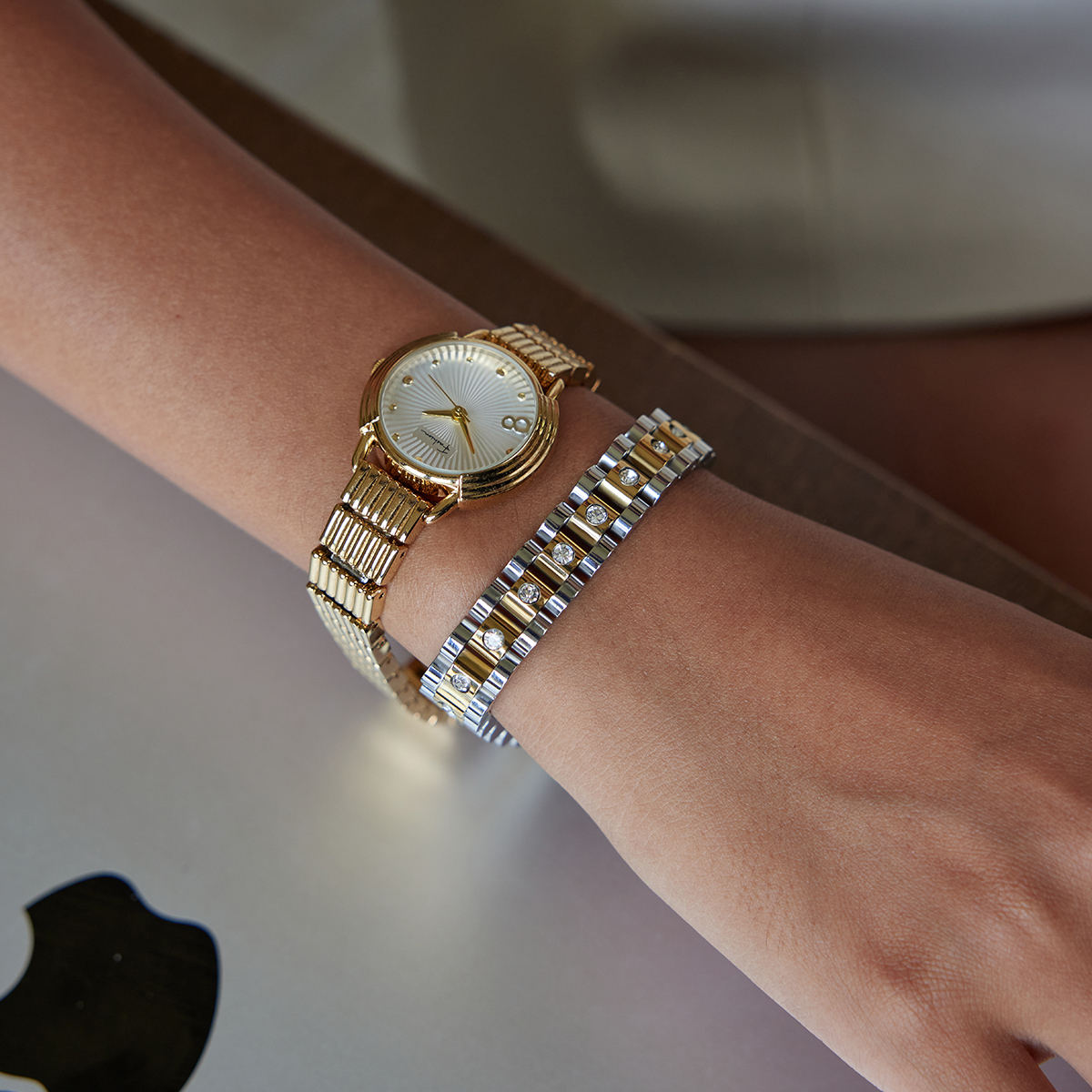 304 Stainless Steel Geometric PVD Coated Real Gold Plated Classic Style Waterproof Non Tarnish Surgical Steel Watch Chain Snap Button Bracelets