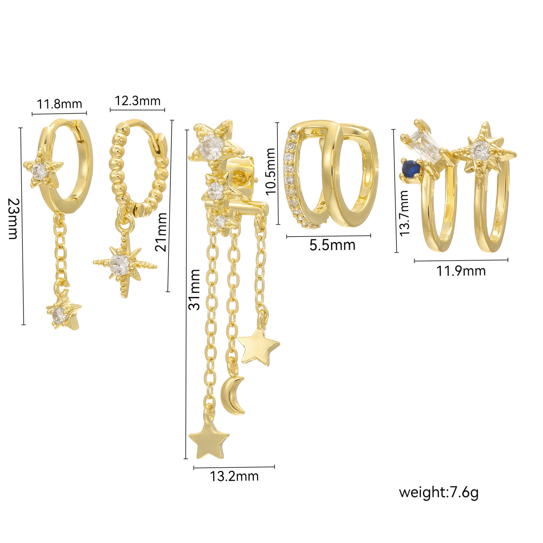 1 Set Sweet Classic Style Geometric Inlay Brass Zircon 18K Gold Plated Drop Earrings