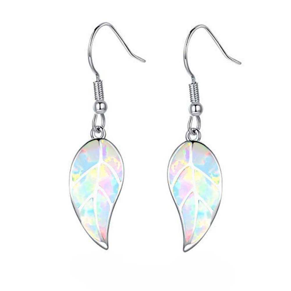 Oceanic Leaf Opal Earrings TikTok Trendy Beach Girl Sweet Style Geometric Pattern Copper Jewelry Accessories For Women