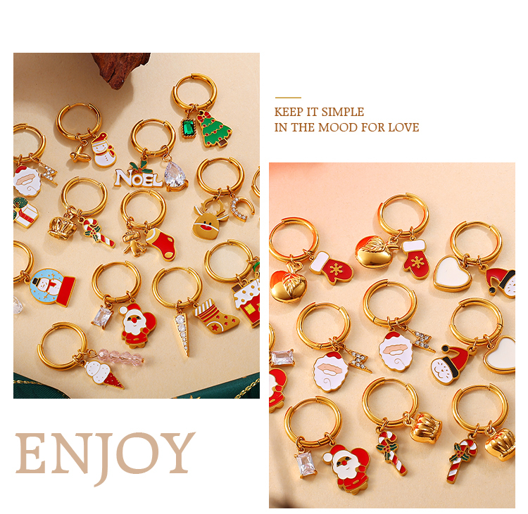 Christmas Tree Snowman Pendant Earrings Colorful Cartoon Versatile Oil Drop Christmas Element Fashion Jewelry Accessories