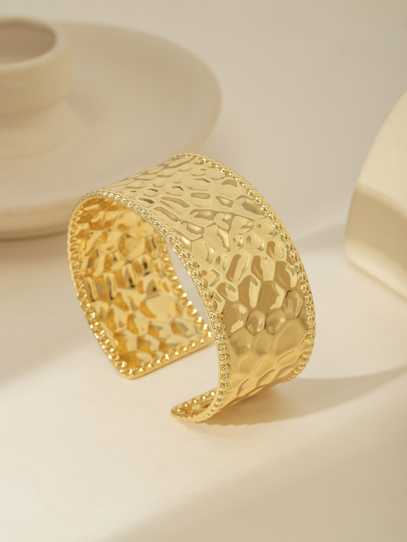 Stainless Steel Open Bracelet 18K Gold Plated Minimalist Geometry Classic Retro Design Luxury Wide Edge Fashion Jewelry