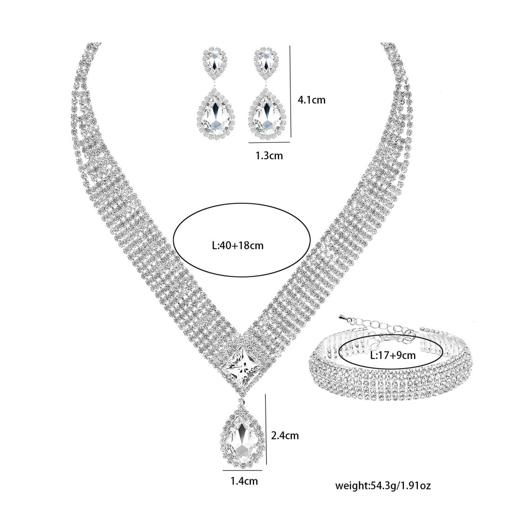 Luxurious Waterdrop Pendant Zircon Necklace Earring Set For Brides Wedding Dress Accessories Alloy And Crystal Light Luxury Style