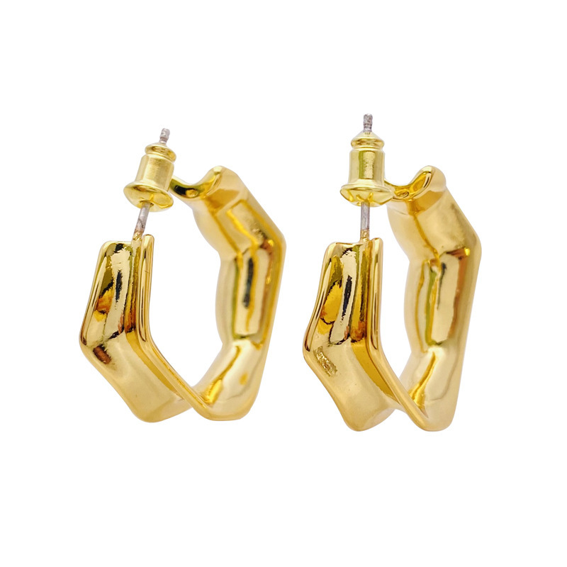 Folded Hoop Earrings Women's French  Cold Wind East Gate Earrings  Brass Plated 18K Earrings Wholesale