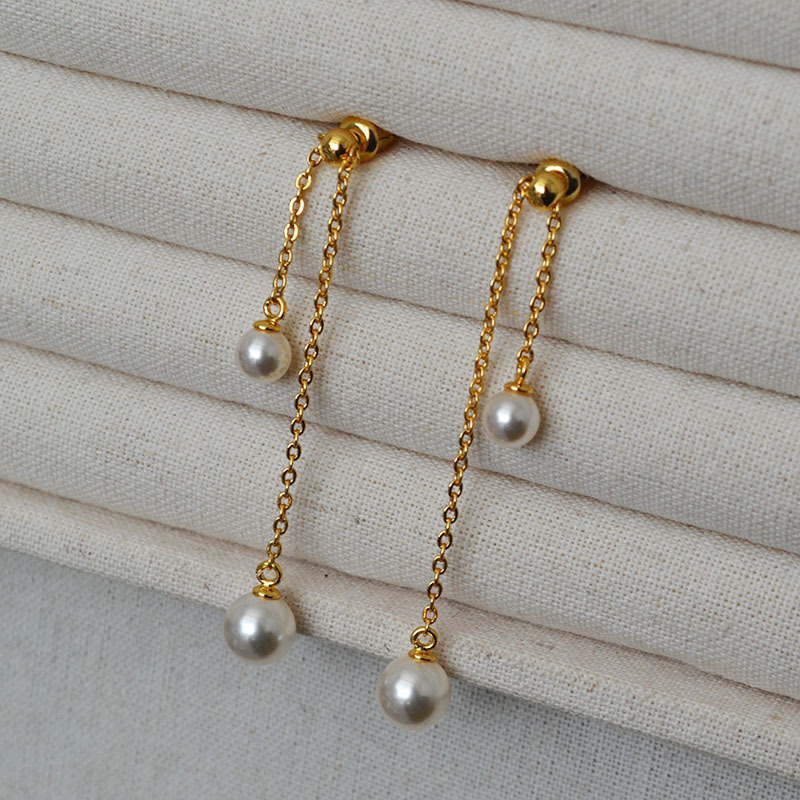 S925 Silver Needle Long Dynamic Pearl Earrings Fashionable Elegant Women's Geometric Patterned Luxury Style Jewelry Accessories