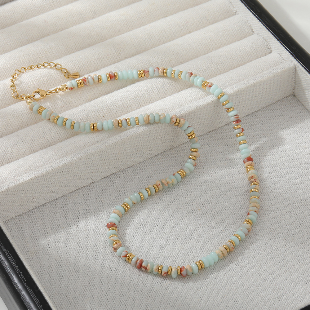 Summer New Style Women's Dopaamine Natural Stone Beaded Necklace Elegant Geometric Pattern Abacus Beads Jewelry Accessories