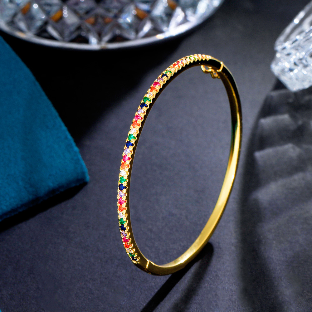 1 Copper Bracelet Fashion 18K Gold Plated Women's Round Open Cuff Micro Pave Square Crystal Zircon Laminated Thin Bracelet And Bracelet Ladies' Birthday Present Suitable For Women's Daily Or Date Wear
