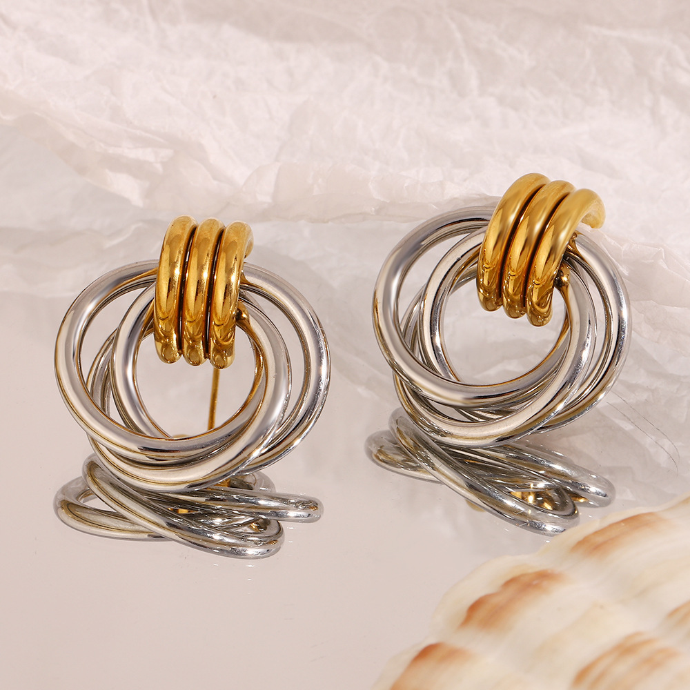 PVD Coated Real Gold Plated Geometric 304 Stainless Steel Modern Style Sweet Waterproof Non Tarnish Ear Studs