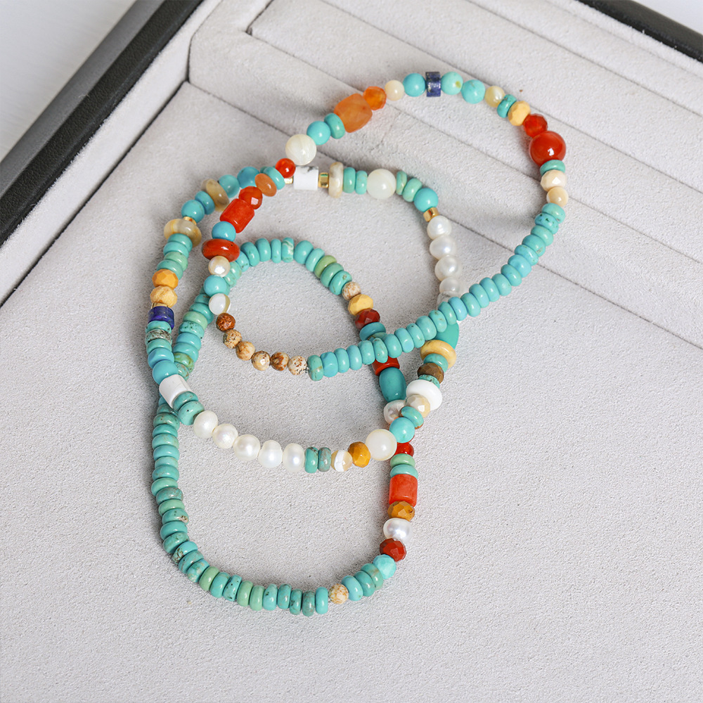Natural Colorful Turquoise Beaded Necklace Women's Round High-End Minimalist Pearl Set Luxury Sensation Geometric Pattern Design