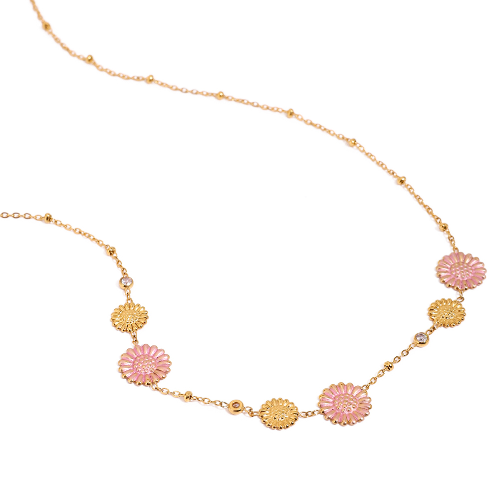316 Stainless Steel  PVD Coated Chrysanthemum Casual Vacation Commute Cable Chain Necklace For Women's