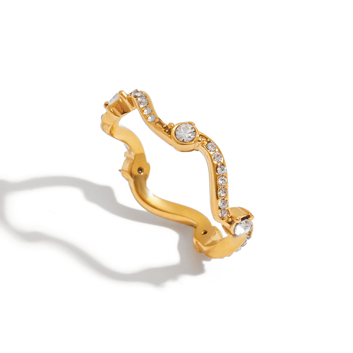 PVD Coated Real Gold Plated Waves 304 Stainless Steel Modern Style Simple Style Waterproof Non Tarnish Rings