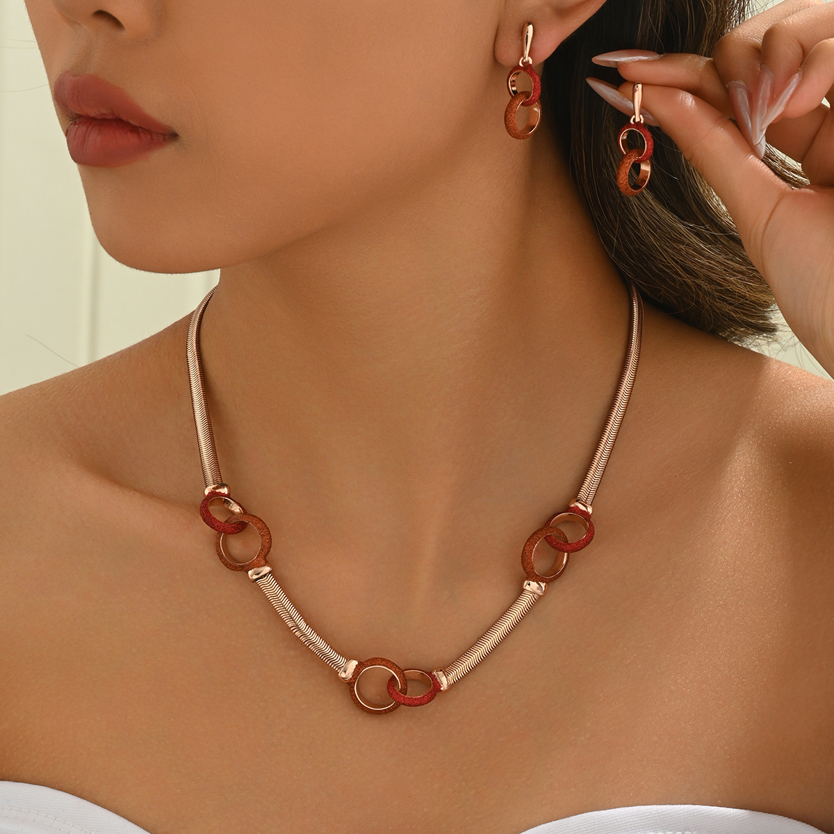 Gold Powder Necklace And Earrings Set For Women Snake Chain Color Retention Jewelry Set Popular  Styles