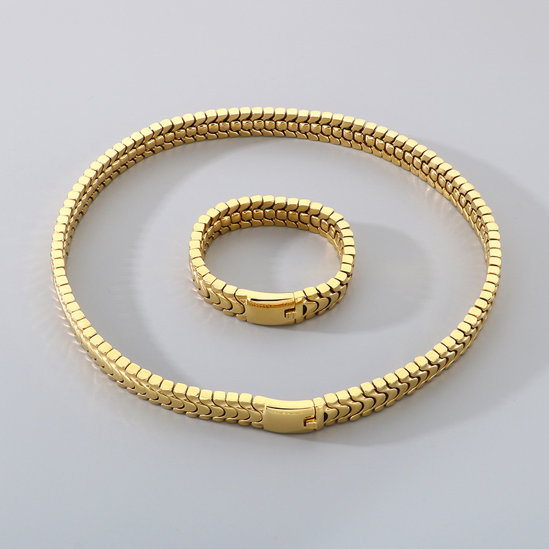 Ion Plating (IP) 18K Gold Plated Geometric 304 Stainless Steel Hip-Hop Waterproof Non Tarnish Jewelry Set