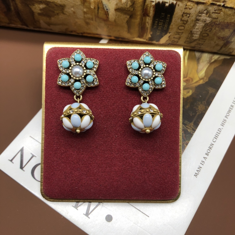 Elegant Green Turquoise Pearl Beaded Necklace And Earring Set Copper Material Women's Fashion Accessories Handmade Romantic