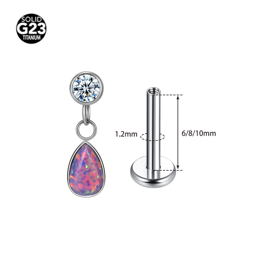 Titanium Alloy G23 Water Drop Shape Opal Pendant Earrings Internal Thread Body Piercing Jewelry Unisex Water Drop Earrings Fashion Accessories