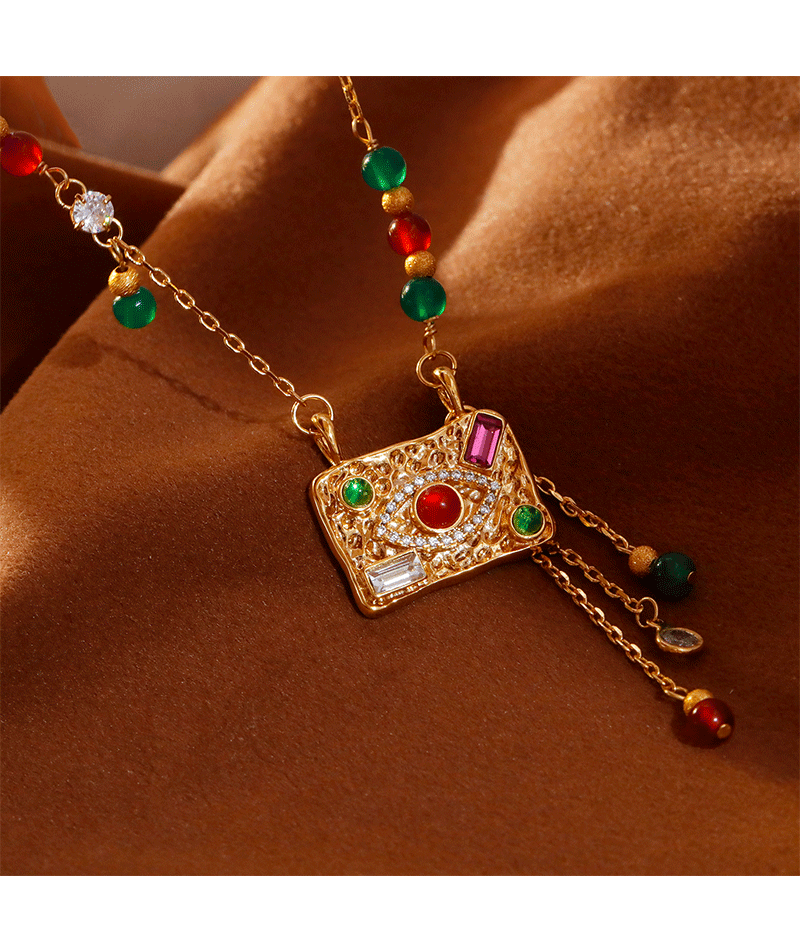 New Chinese Style Original Design Pendant Necklace Lapis Lazuli Zircon Light Luxury High-End Feeling Fashion Jewelry Accessories