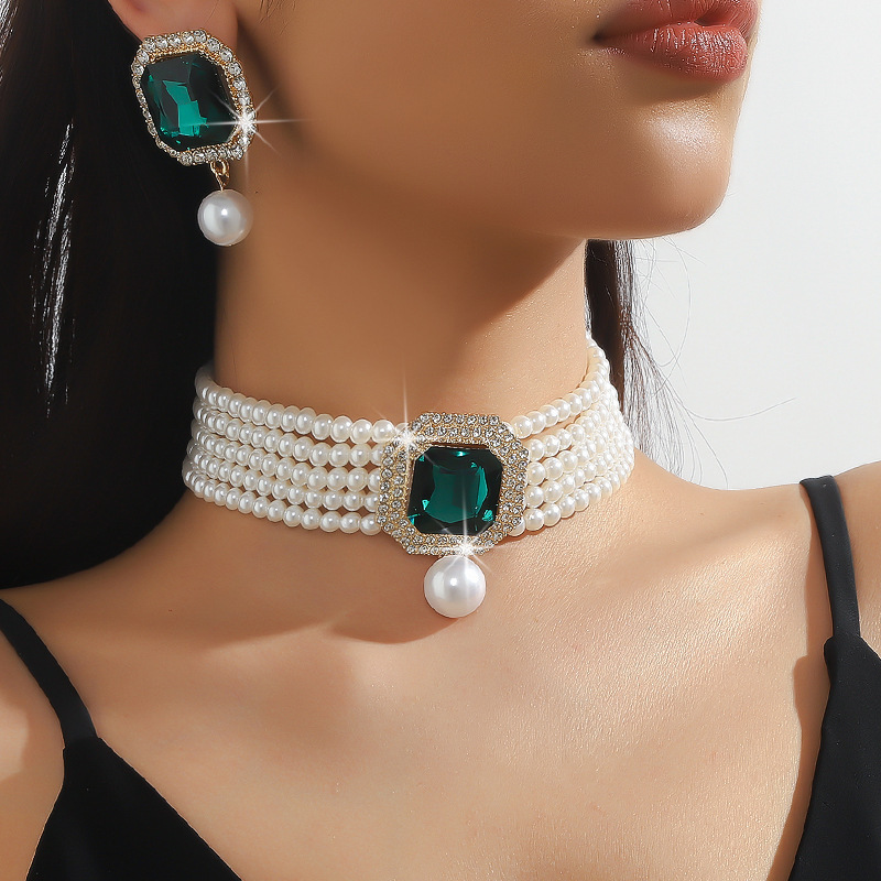 1 Set Glam Luxurious Lady Geometric Heart Shape Artificial Crystal Imitation Pearl Copper Inlay Artificial Crystal Women's Beaded Chain Jewelry Set