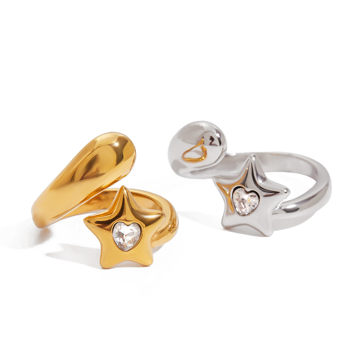 PVD Coated Real Gold Plated Star 304 Stainless Steel 316 Stainless Steel  Sweet Artistic Waterproof Non Tarnish Rings
