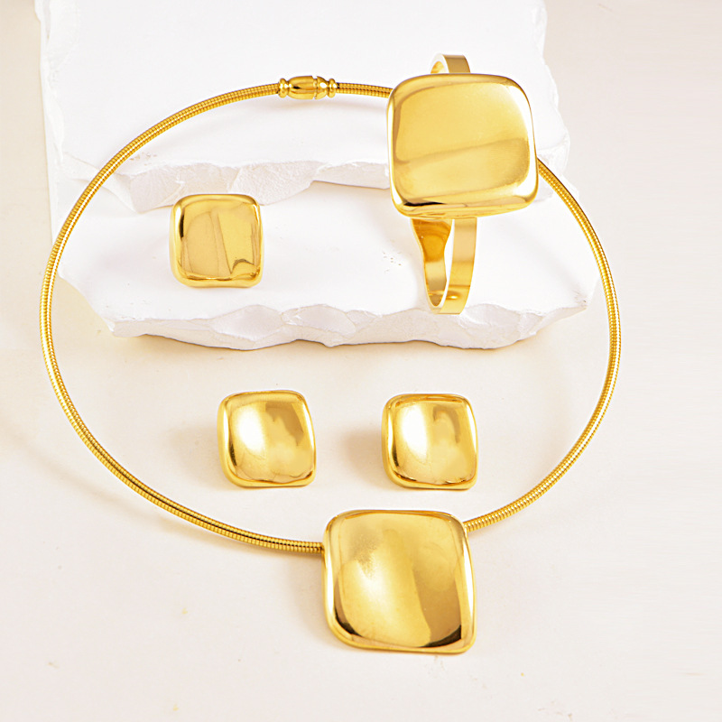 304 Stainless Steel Geometric Electroplated 18K Real Gold Plated Retro Classic Style Waterproof Non Tarnish Plating Jewelry Set