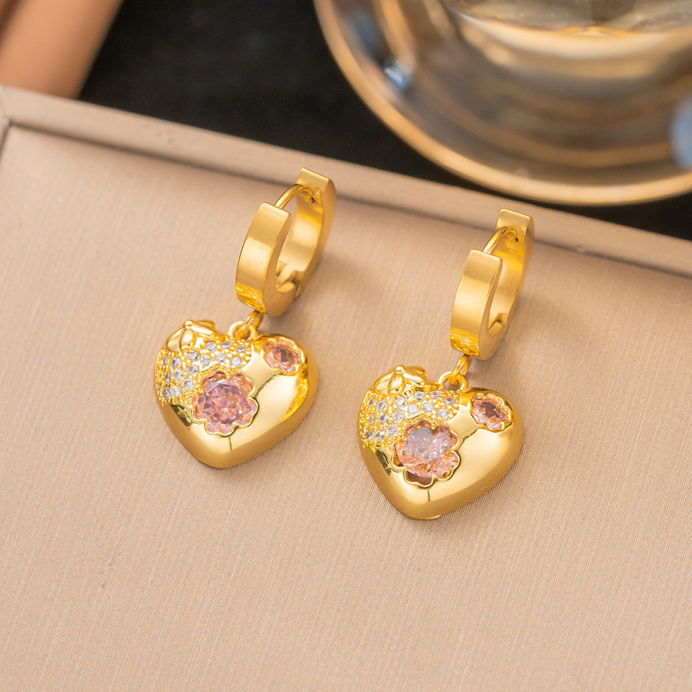 Pink Heart-Shaped Stainless Steel Jewelry Set For Women Minimalist Design No Engraving Accessories