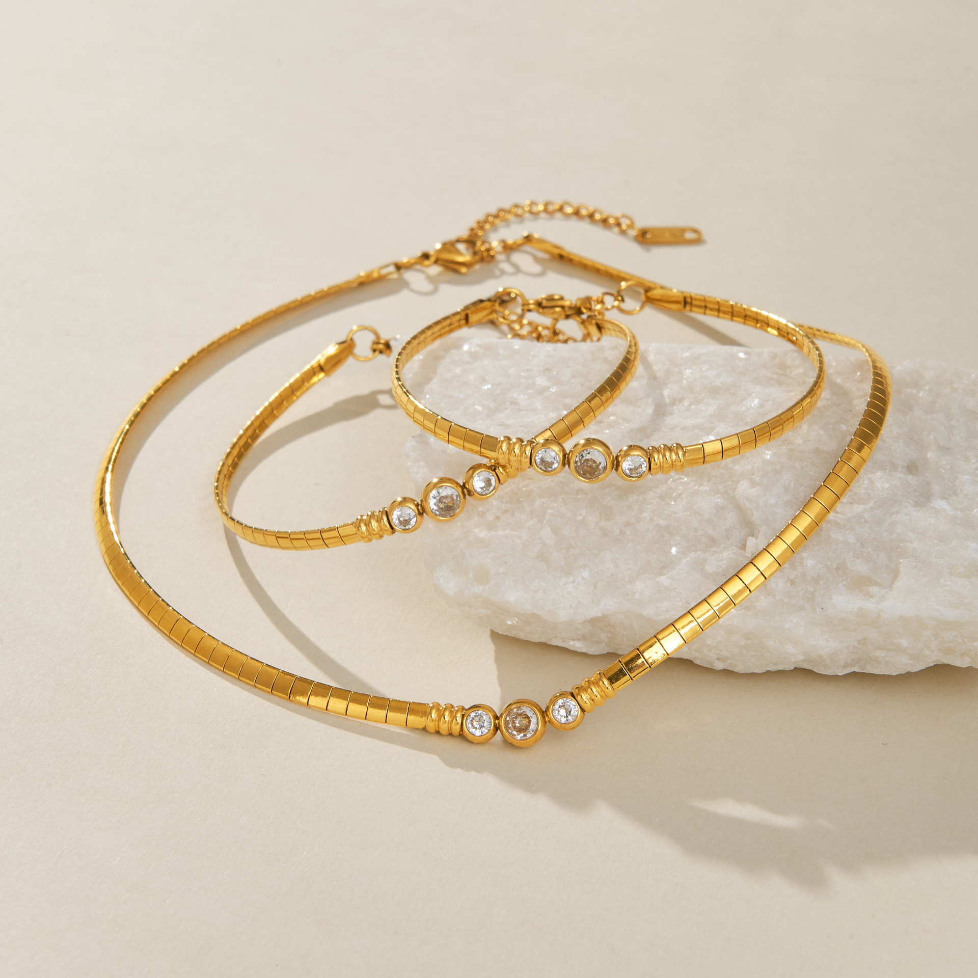 Elegant Titanium Steel Necklace Set With Electroplating Processed In  Style For Women Geometric Pattern Vintage Court Theme