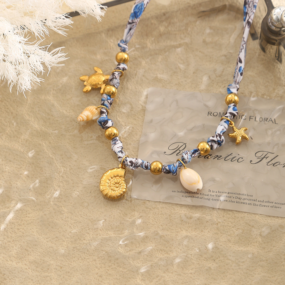 Luxury Stainless Steel Starfish Flower Pendant Necklace Woven Silk Scarf Necklace Ladies Geometric Pattern Jewelry Accessories