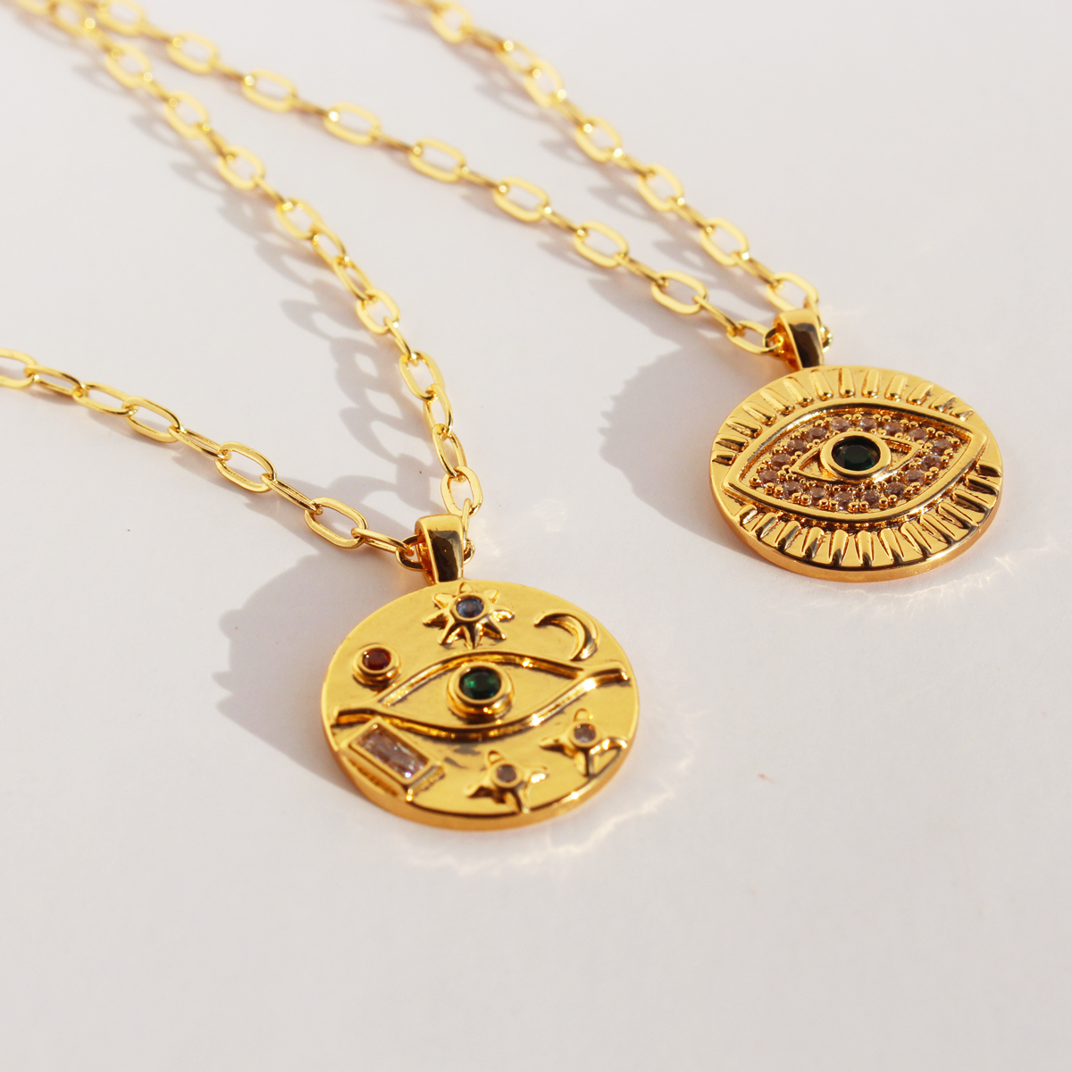Brass Plated 24K Real Gold  Entry Lux Niche Devil's Eye Pendant Necklace Women's High-Grade Zircon Round Brand Twin Clavicle Chain N1