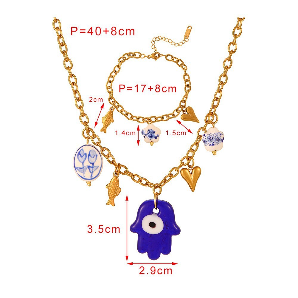 Women's Titanium Steel Vacuum Plating (In Furnace) Palm Eye Heart Flower Necklace Lemon Pendant Jewelry Accessories Light Luxury Fashion
