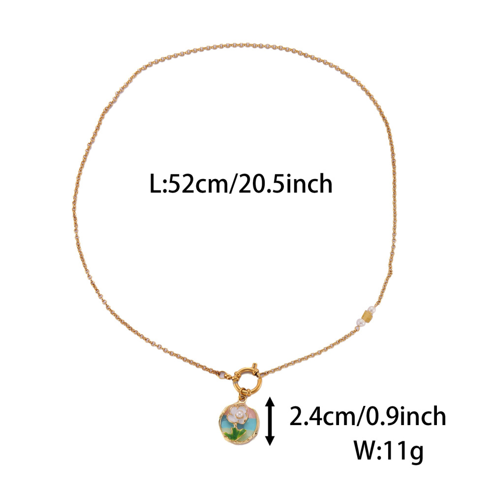 Necklace Oil Painting Tulip Geometric Simple Elegant Necklace Niche High-End Non-Fading Clavicle Chain Fashion Accessories