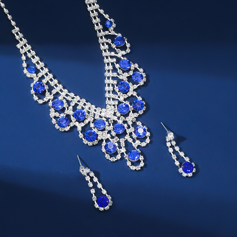 Pearl Rhinestone Necklace Earrings Set Ball Shape Dress Chain Polyester Material Printed Pendant Women Jewelry Accessories