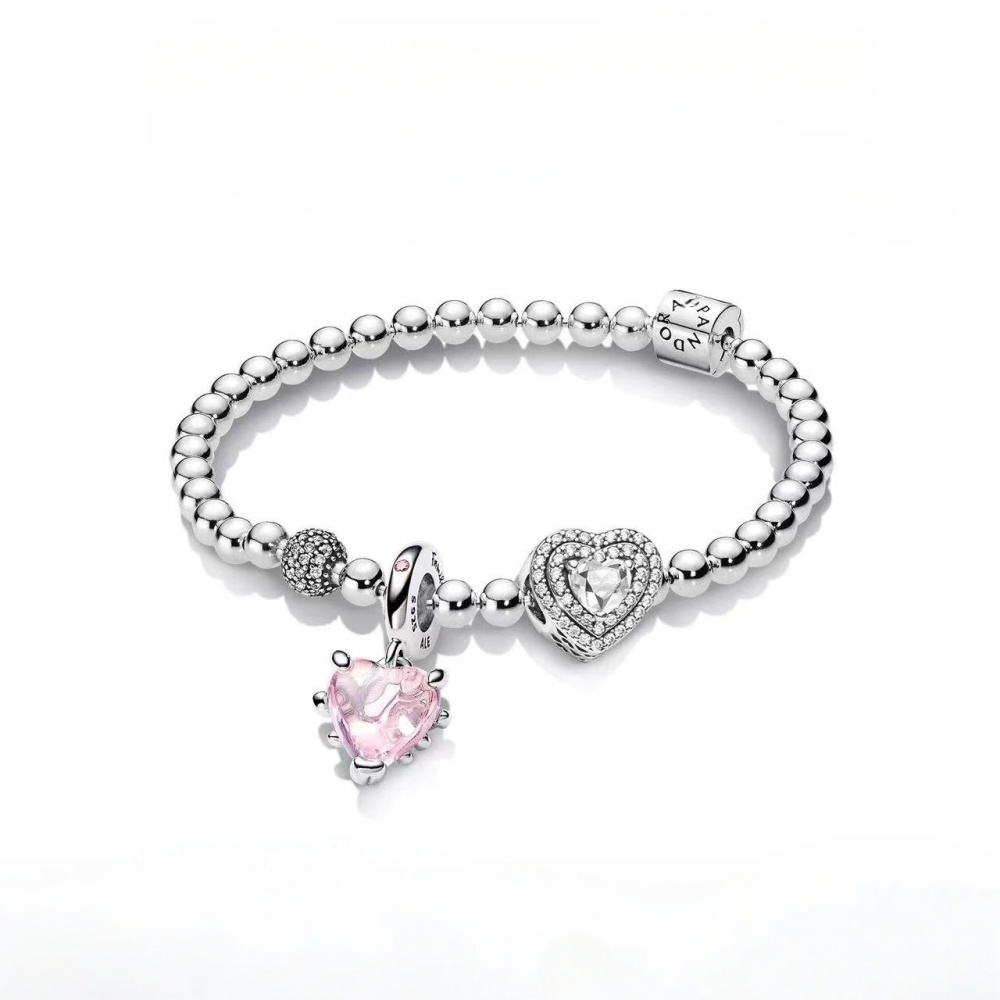 Pink Heart Bracelet Silver Gift Fashion Luxury Elegant Romantic Sweet Simple Style Birthday Date Hot Pendant