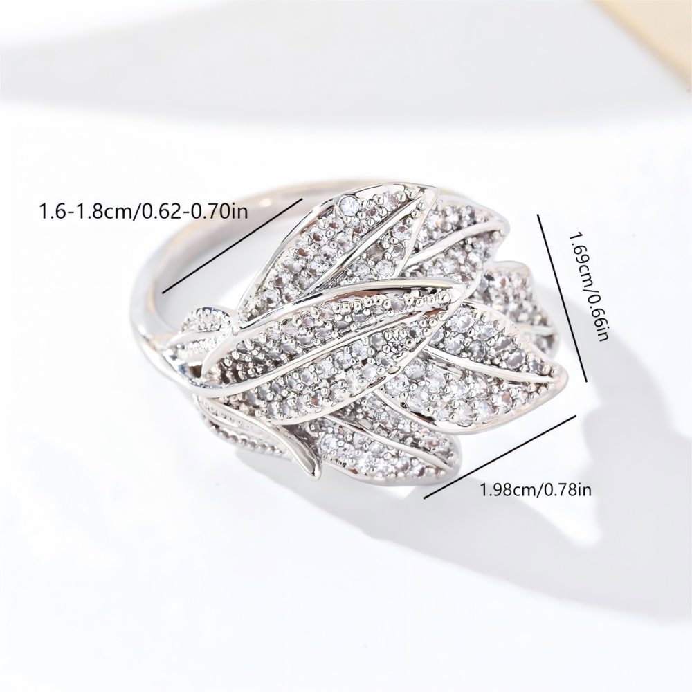 1 Piece Copper Inlaid Zircon Material Ladies Leaf Ring Exquisite Exaggerated Fashion Banquet Party Jewelry Accessories