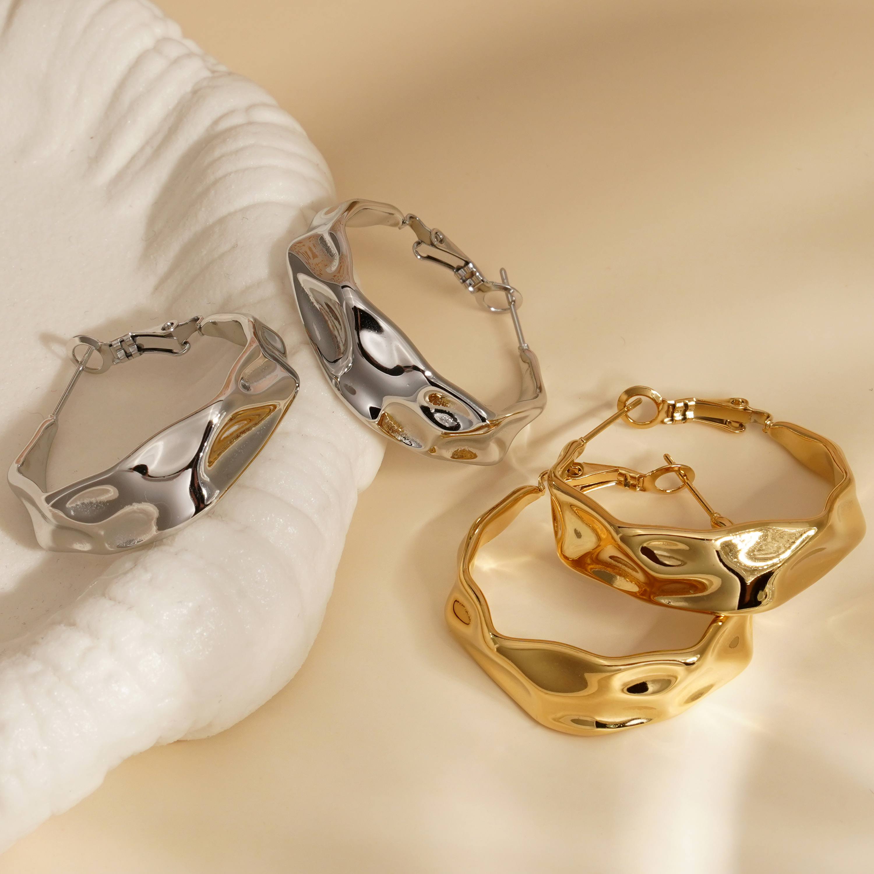 Real Gold Plated 316 Stainless Steel  Ion Plating (IP) Geometric Waterproof Non Tarnish Elegant Shiny Earrings For Women's