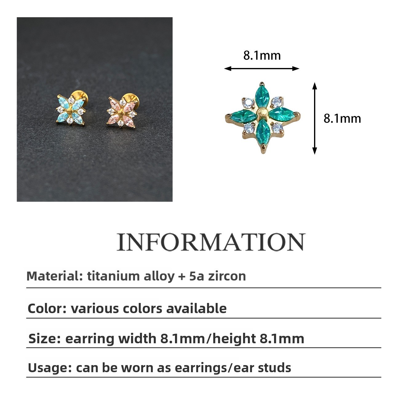 Titanium Alloy Star Shape Ear Studs G23 Titanium Piercing Jewelry With Zirconia Stones Unisex Lip Decorations Fashion Accessories