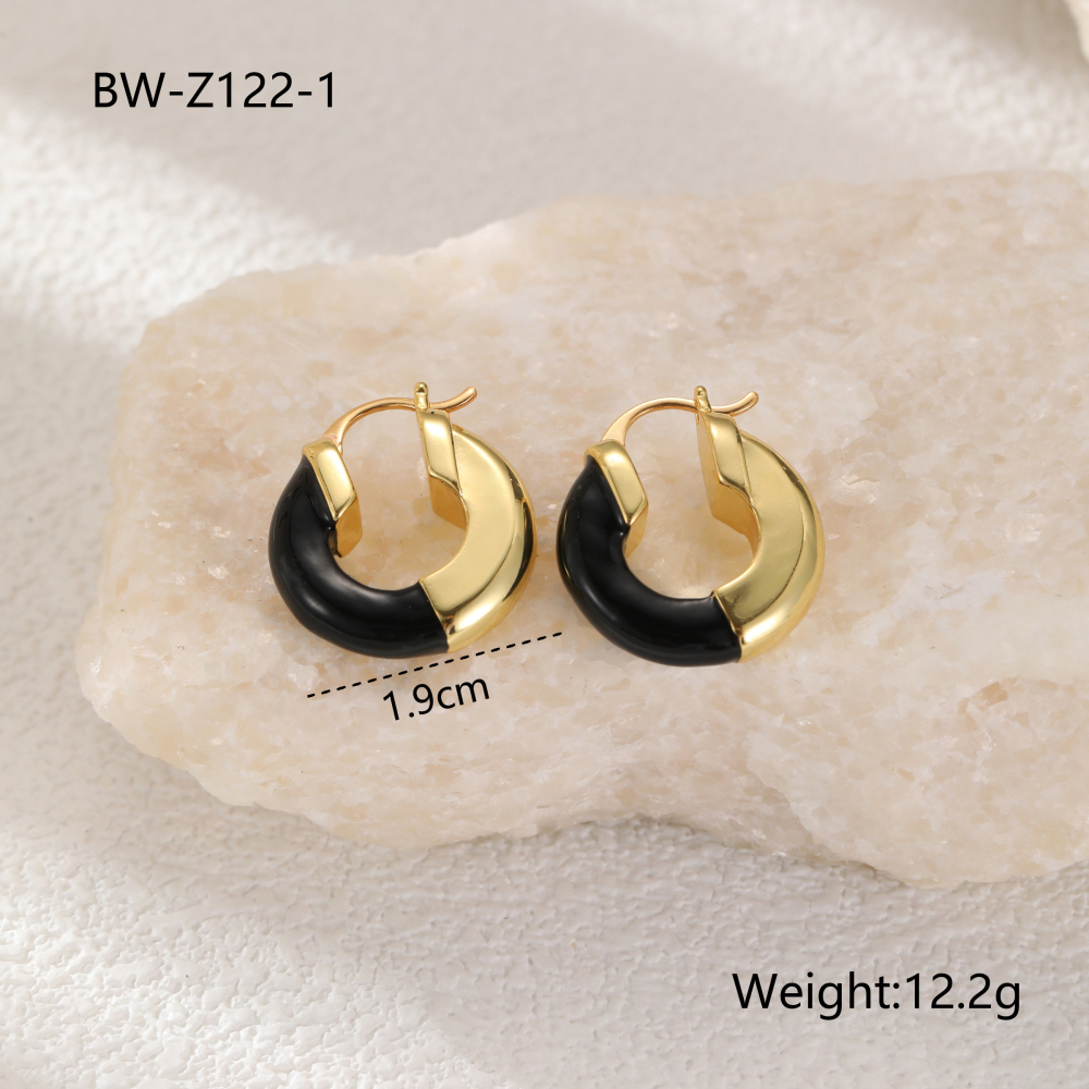 Black Agate Spliced Circle Copper Plated 18K Gold Earrings Unique Design Vintage Feel European American Style Jewelry Accessories