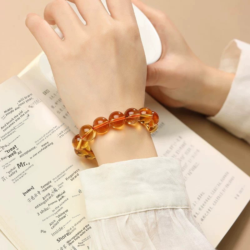 Natural Yellow Crystal Single Circle Bracelet Unisex Beaded Yellow Crystal DIY Accessories Geometric Pattern Ethnic Style