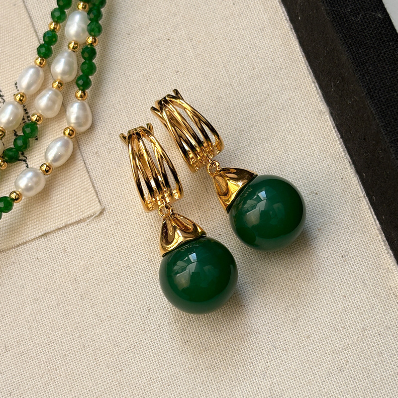 Natural Green Agate Jade Ice Type Earrings Women Luxury Small Niche High End Stud Earrings Jewelry Accessories