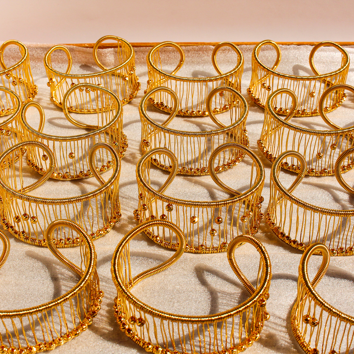 Retro Classic Style Semicircle Brass 24K Gold Plated Bangle In Bulk