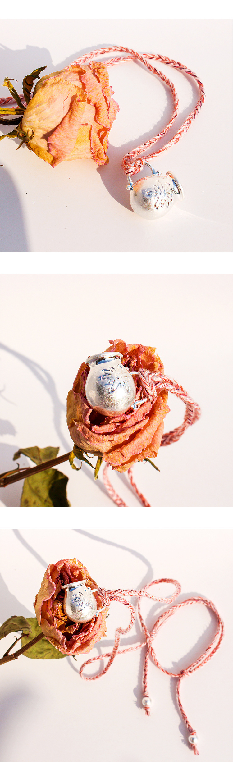 Long Handmade Woven Necklace Summer Vacation Accessories Milk Canister Flower Pink Thread Geometric Pattern Design Women's Jewelry