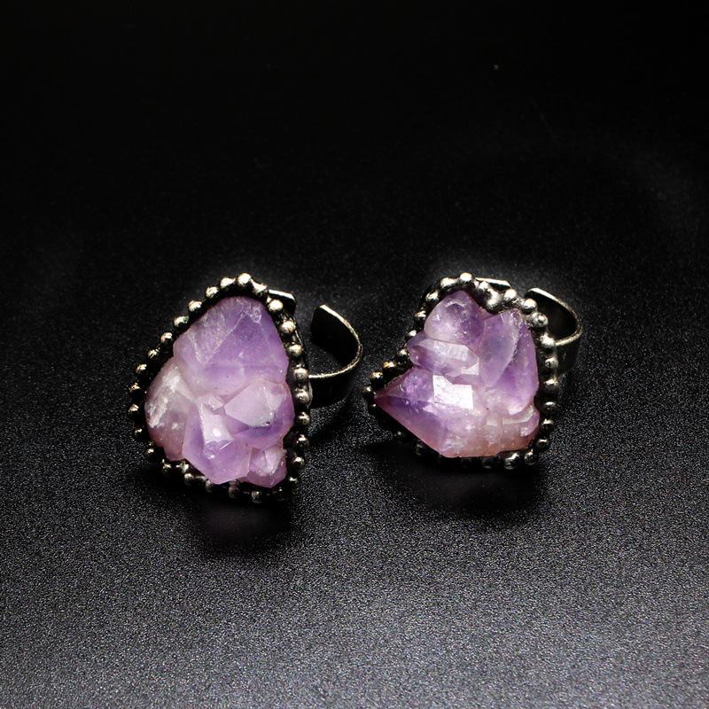 Natural Crystal Flower Ring Open Unshaped Raw Stone Ring Vintage Style Jewelry Crystal Accessories Fashionable Handmade Ring