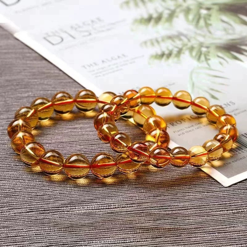 Natural Yellow Crystal Single Circle Bracelet Unisex Beaded Yellow Crystal DIY Accessories Geometric Pattern Ethnic Style