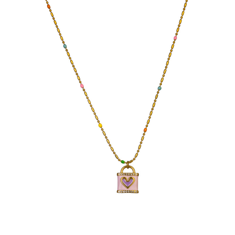 Vintage European And American Style Unisex Heart Lock Pendant Necklace Luxurious Lightweight Vacuum Electroplated Elegant 304 Stainless Steel Jewelry Accessories
