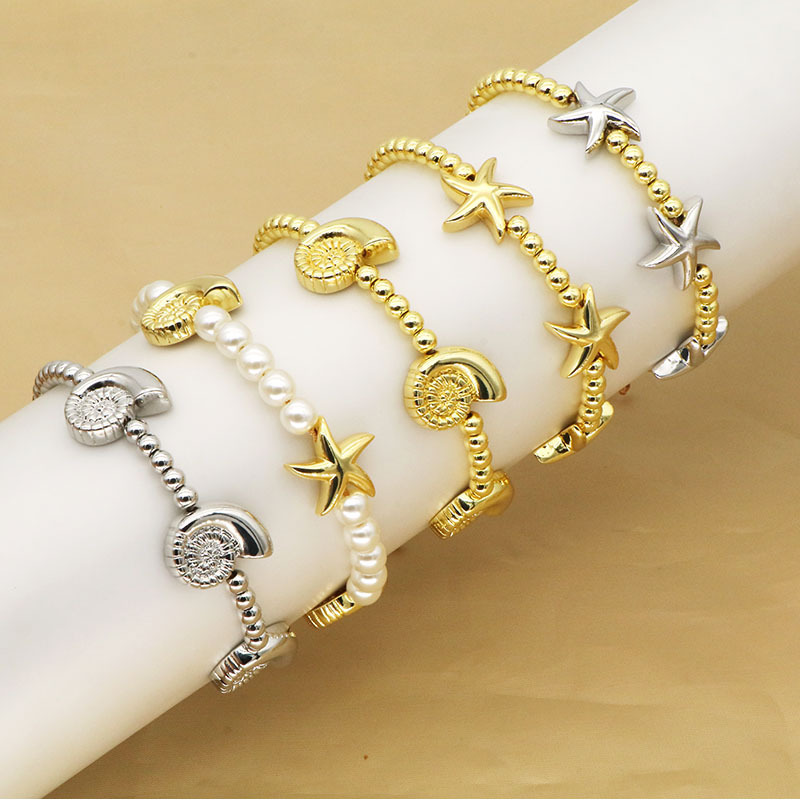 Fashionable  Pearl Beaded Bracelet Star And Snail Shell Summer Bohemian Style Imitation Pearl Bracelet