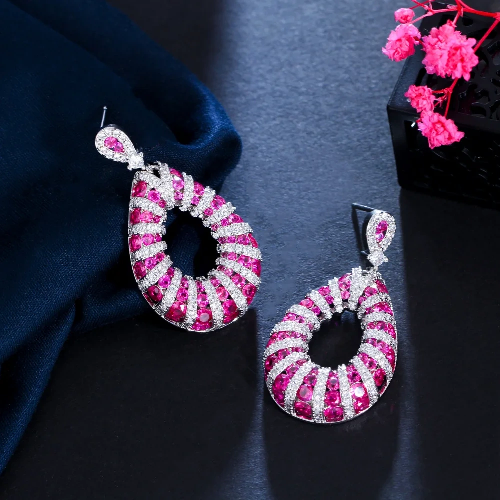 Copper Style Earrings Women Plated White Gold Thick Long Large Round Hoop Dangle Earrings Luxury Zircon Bridal Wedding Jewelry Accessories