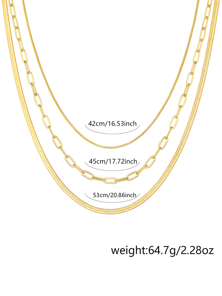 Women's Multi-layer Necklace Gift Set Gold Heart Pendant + Snake Bone Chain + Round Bead Chain French Light Luxury Style Versatile Necklace Niche Design Accessories