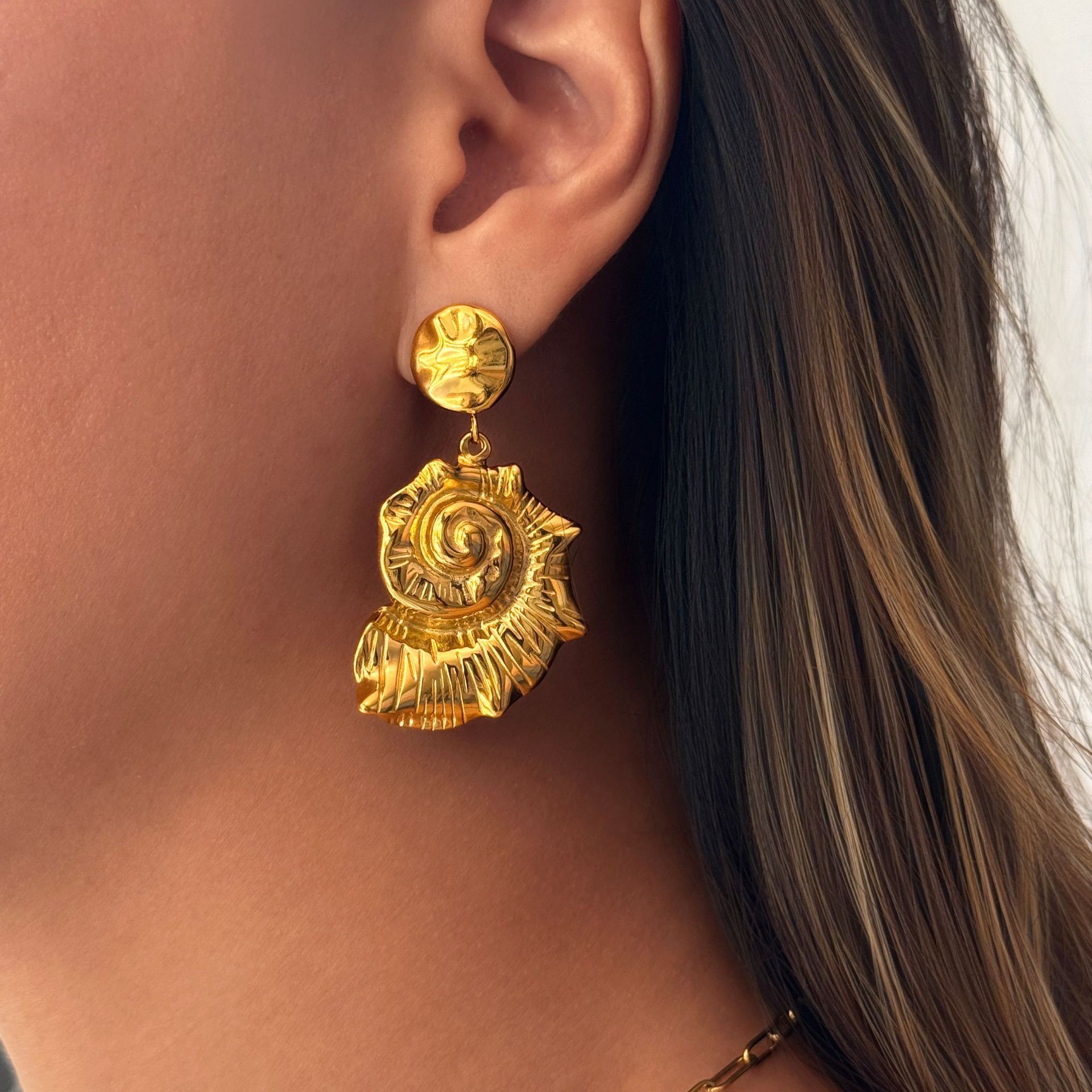 Casual Summer Vacation Style Abalone Pendant Earrings Gold Plated Titanium Steel Geometric Pattern Women's Jewelry Accessories