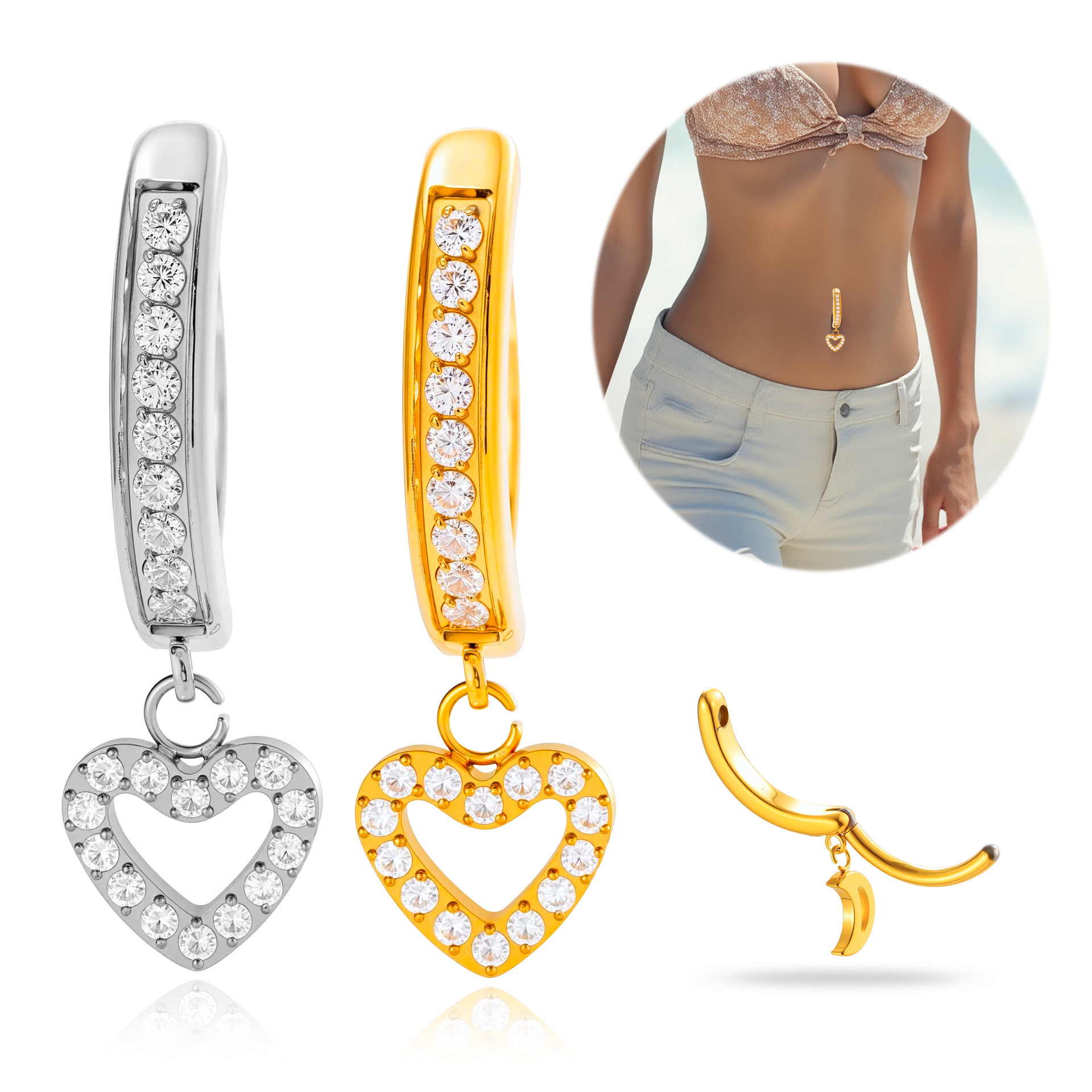 Fashion Hollow Heart-Shaped Titanium Alloy Belly Button Ring Design Sense Belly Piercing Jewelry Women's Fashion Accessories Unisex