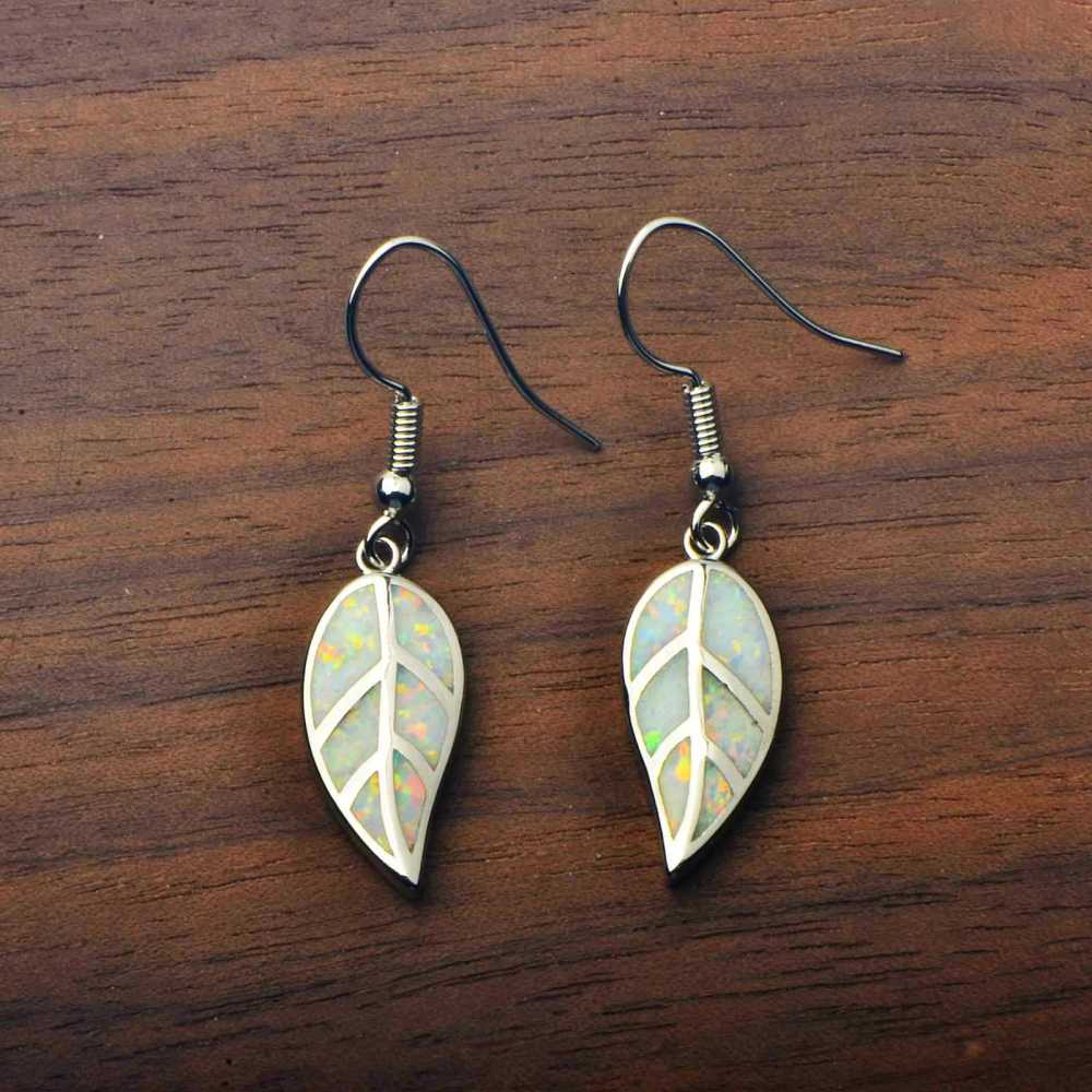 Oceanic Leaf Opal Earrings TikTok Trendy Beach Girl Sweet Style Geometric Pattern Copper Jewelry Accessories For Women