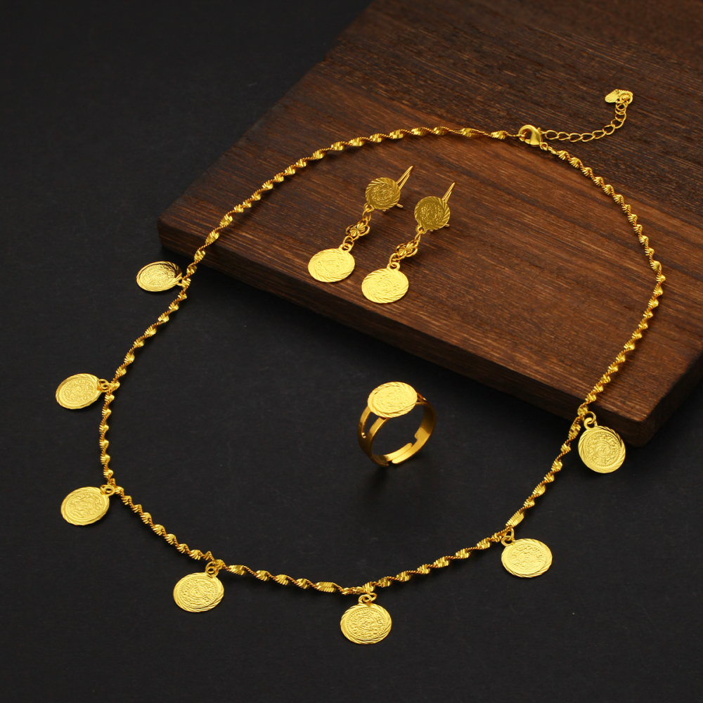 Fashionable Retro Gold Coin Jewelry Set Elegant Personality Suitable For Daily Banquet Party Wear Copper Material Accessories